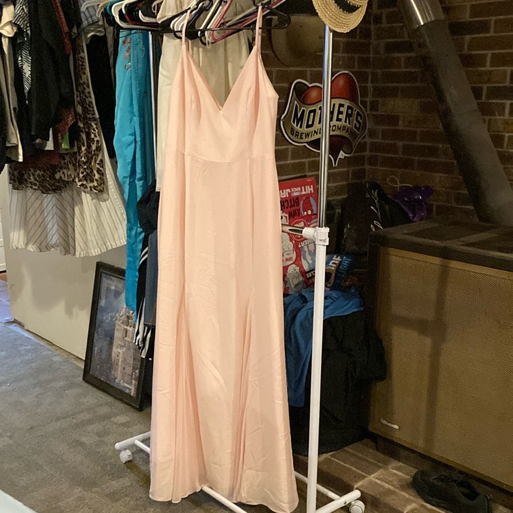 Soft pink spaghetti strap formal dress.